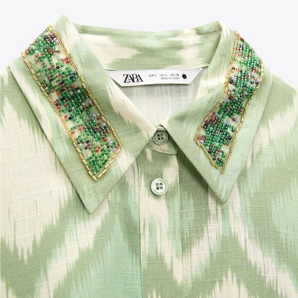 Zara Beaded Printed Shirt New - Picture 2 of 3